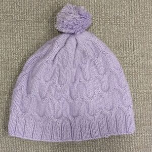 New handmade Girls Orchid Cashmere Knit Beanie with Pompom, for 8-10 yr